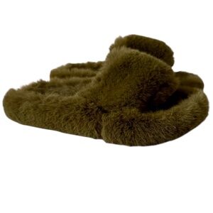 Aerie Faux Fur Sandals Slides‎ Olive Green Women’s Size 7